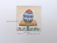 Josip Generalic, JG-O10-41, Easter egg with flowers, watercoloured silkscreen, 25x24 cm 10x10 cm, 1994 - 100 eur