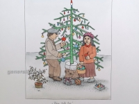 Josip Generalic, JG-L06-02(19), Children with Christmas tree, water-coloured silkscreen (orange), 50x35 cm 28x20 cm, 1984 - 200 eur