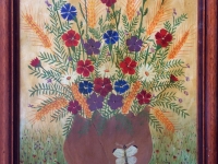 Mara Puskaric, 1970, Flowers with butterfly, oil on chipboard, 35x25 cm - 1000 eur