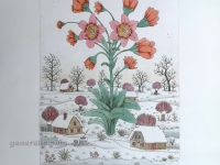 Josip Generalic, JG-A01-01 (Last one), Winter flower with willows, our biggest water-coloured etching, 79x52 cm 49x31 cm, 1989 - 1.000 eur