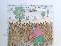 Josip Generalic, JG-B02-01(2), Hay mower (green), water-coloured etching, 53x38 cm 39x29 cm, 1980 - 700 eur