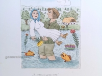 Josip Generalic, JG-C14-02 (Last one), With loved one over the brook, water-coloured etching, 53x39 cm 23x17 cm, 1988 - 300 eur