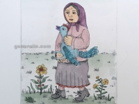 Josip Generalic, JG-C15-01(2), Woman with a bird, water-coloured etching, 39x26 cm 18x25 cm, 1975 - 500 eur