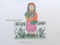 Josip Generalic, JG-D01-03 (Last one), Girl with flowers,  water-coloured etching, 33x28 cm 18x13 cm, 1987 - 400 eur