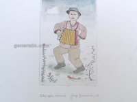 Josip Generalic, JG-F03-01(3), Harmonica player (yellow), water-coloured etching, 27x20 cm 12x8 cm, 1987 - 100 eur