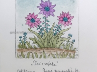 Josip Generalic, JG-G07-01(4), Three flowers, water-coloured etching (violet), 17x12 cm 9x8 cm, 1989 - 200 eur