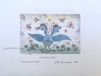 Josip Generalic, JG-E04-02(2), Two-headed bird (blue), watercolored etching, 20x26 cm 10x15 cm, 1985 - 100 eur