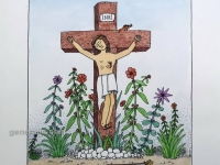 Josip Generalic, JG-L14-01 small (Last one), Jesus on the cross, water-coloured silkscreen, 35x25 cm 24x18 cm, 1991