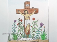 Josip Generalic, JG-L14-02(5), Jesus on a cross (brown), water-coloured silkscreen, 52x37 cm 34x26 cm, 1991