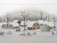 Josip Generalic, JG-L37-01 (Last one), Village in winter, water-coloured graphic, 34x49 cm 20x40 cm, 1982