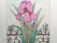 Josip Generalic, JG-L48-03(1), The iris flower (violet), water-coloured silkscreen, 39x33 cm 28x24 cm, 1997