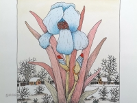 Josip Generalic, JG-L48-04(2), The iris flower (blue), water-coloured silkscreen, 39x33 cm 28x24 cm, 1997
