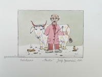 Josip Generalic, JG-N05-02(10), Shepherd, water-coloured silkscreen, 23x25 cm 11x16 cm, 1980