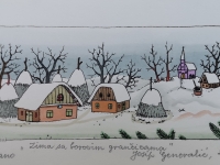 Josip Generalic, JG-O20-03(Last one), Winter with pineapple branches, water-coloured silkscreen, 11x27 cm 8x19 cm, 2001 - 220 eur