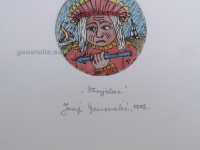 Josip Generalic, JG-H02-03, Zodiac - Sagittarius with spear, water-coloured etching, 20x13 cm Ø 6 cm, 1992 - 100 eur