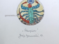 Josip Generalic, JG-H02-05, Zodiac - Scorpio, water-coloured etching, 19x13 cm Ø 6 cm, 1987 - 100 eur