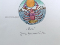 Josip Generalic, JG-H02-08, Zodiac - Cancer, water-coloured etching, 17x14 cm Ø 6 cm, 1992 - 100 eur