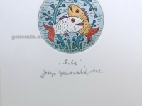 Josip Generalic, JG-H02-14, Zodiac - Pisces, water-coloured etching, 20x13 cm Ø 6 cm, 1992 - 100 eur